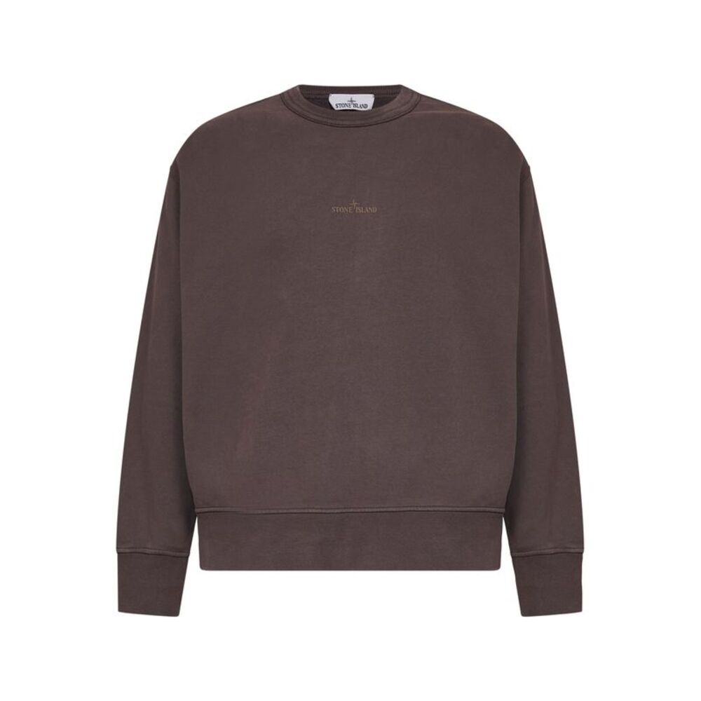 Stone Island Men Dark Burgundy Brushed Organic Cotton Printed Sweatshirt
